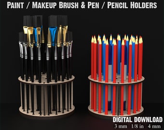 Paint Brush Holder & Makeup Brush Holder Svg Laser Cut Files - Pen Holder - Wood Pencil Holder Laser Cutting Files For Glowforge XTool #102