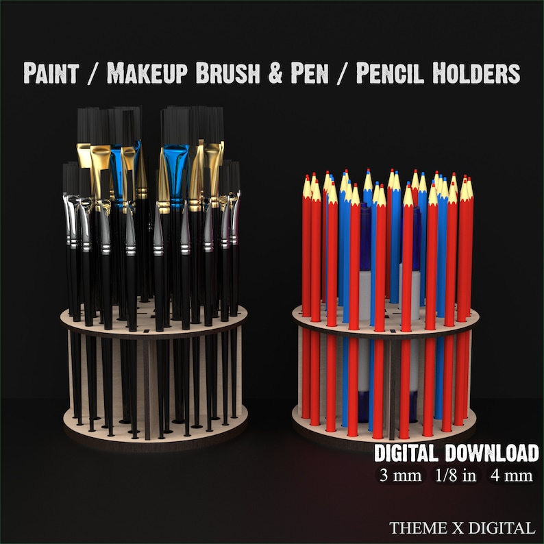 Paint Brush, Makeup Brush, Pen & Pencil Holders made from our svg laser cutting files digital download.