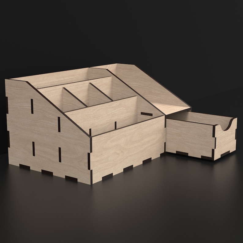 Laser Cut Office Organizer With Drawers made from our Svg Laser Cutting Files Digital Download.