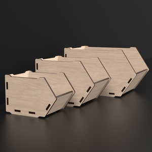 3 Wooden Laser Cut Stackable Storage Boxes Desktop Organizers made from our Svg Laser Cut Files Digital Download