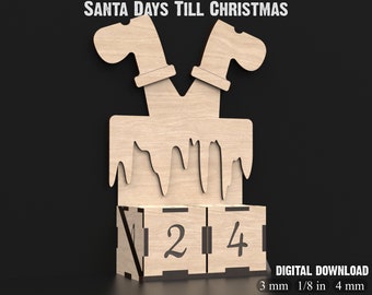Days Till Christmas Countdown Calendar Svg Laser Cutting Files, Santa In Chimney Christmas Calendar Svg Laser Files, Advent Calendar #063