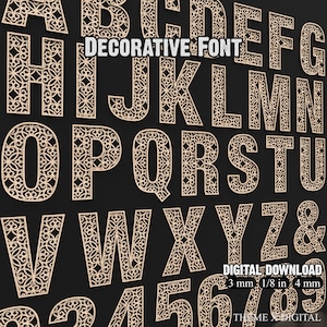 Decoratieve muurletters alfabet Svg lasergesneden bestanden, houten letters A-Z Svg en cijfers 0-9 Svg, grote muurletters voor lasersnijden #058
