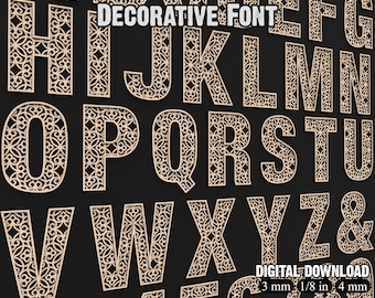 Decorative Wall Letters Alphabet Svg Laser Cut Files, Wooden Letters A-Z Svg and Numbers 0-9 Svg, Large Wall Letters for Laser Cutting #058