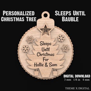 Calendario personalizzato per il conto alla rovescia delle palline dell'albero di Natale con taglio laser in formato SVG - File SVG per il conto alla rovescia di Natale Lightburn XTool #190