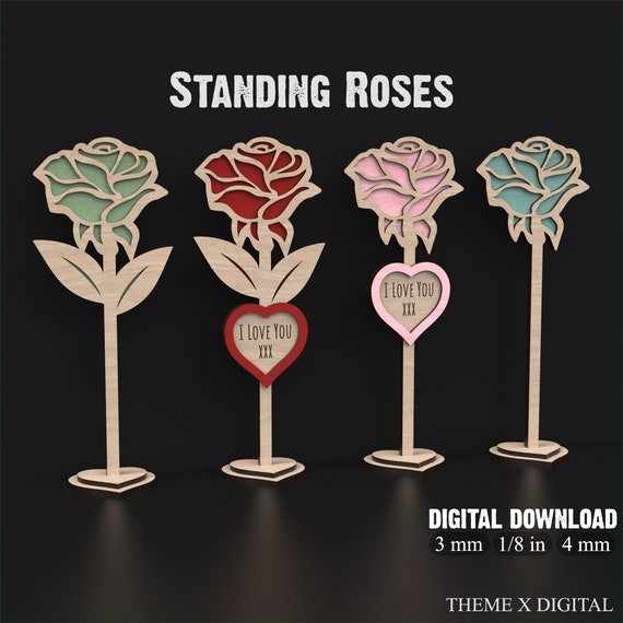 Premium Free Standing Rose SVG Laser Cutting Files - Personalizable 3D Wooden Rose Fake Flowers - Laser Designs for Special Occasions #122