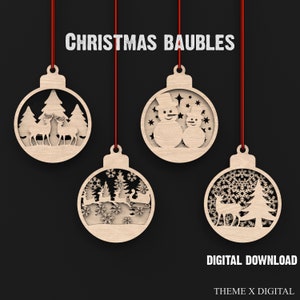 Christmas Balls Svg Laser Cutting Files, Christmas Tree Svg Craft Hanging Tree Ornaments, Christmas Baubles for XTool, Lightburn etc #067