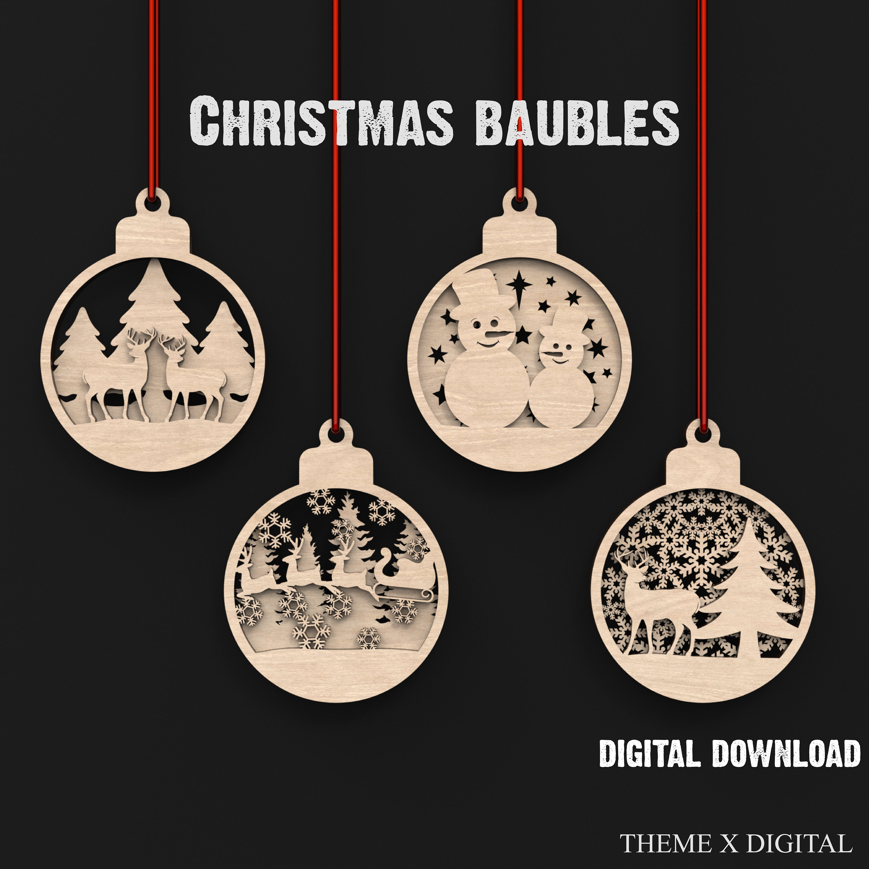 Christmas Balls Svg Laser Cutting Files, Christmas Tree Svg Craft Hanging Tree Ornaments, Christmas Baubles for XTool, Lightburn etc #067