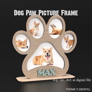 Fichiers de découpe laser de cadre photo SVG imprimé patte de chien, fichiers SVG de maman de chien de cadre photo pour animaux de compagnie pour Glowforge XTool Lightburn etc #018