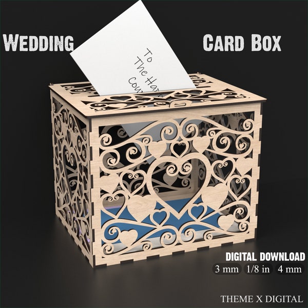 Élégante boîte de carte de mariage fichiers de découpe laser SVG - décoratif mariage porte-cartes enveloppe boîte fichiers Svg pour Lightburn Glowforge XTool #134
