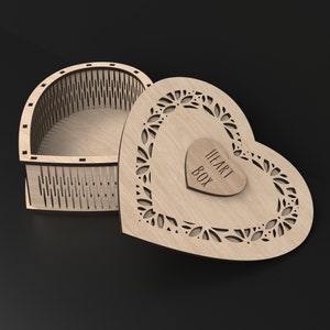 Our Laser Cut Wooden Heart Box with Lid made from our Svg laser cutting files digital download.