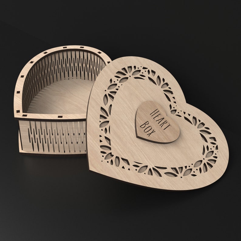 Our Laser Cut Wooden Heart Box with Lid made from our Svg laser cutting files digital download.