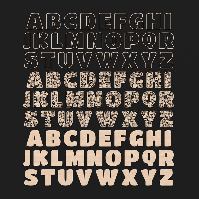3 Layers Of Our A - Z Alphabet Of Our Floral 3D Wooden Letters made from our Svg laser cutting files digital download.