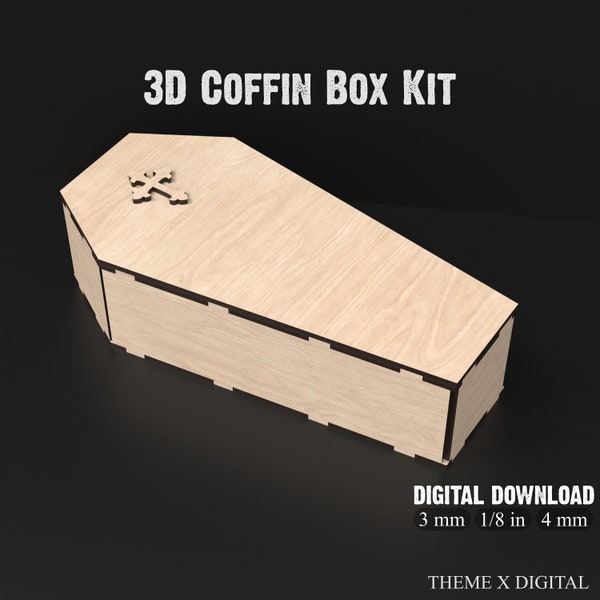 3D Coffin Svg Laser Cut Files, Coffin Box Svg Laser Cutting Files For Lightburn, Glowforge, XTool, Coffin Shelf Stash Box #060