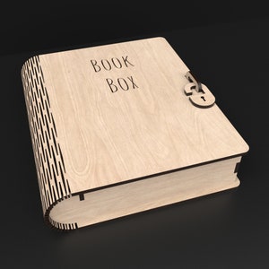 A Wooden Book Box made from our svg laser cutting files digital download.