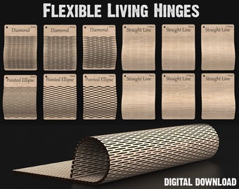 Limes de découpe laser flexibles Living Hinge - 12 modèles de charnières flexibles uniques pour le travail du bois et l'artisanat Glowforge, Lightburn, XTool, etc. #142