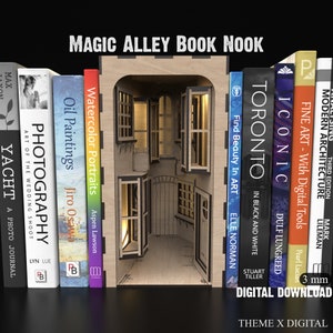 Magic Alley Book Nook Kit SVG File di taglio laser - Magical World Book Nook File Svg perfetti per reggilibri, supporti per libri e supporti per libri #148