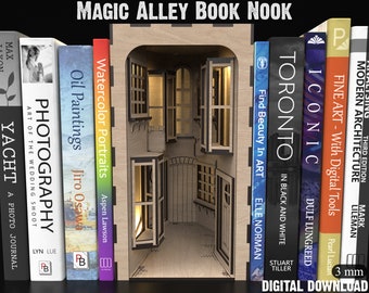 Magic Alley Book Nook Kit SVG Laser Cutting Files - Magical World Book Nook Svg Files Perfect for Book Ends, Book Stands & Book Holders #148