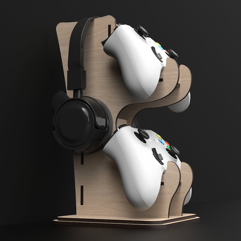 Game Controller Holder Stand With Headphone Holder made from our Svg Laser Cutting Files Digital Download.