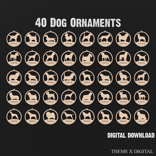40 Custom Dog Ornament Svg Laser Cutting Files - Custom Pet Ornament Svg Files - Dog Memorial Gift for Glowforge - XTool - Lightburn etc#077