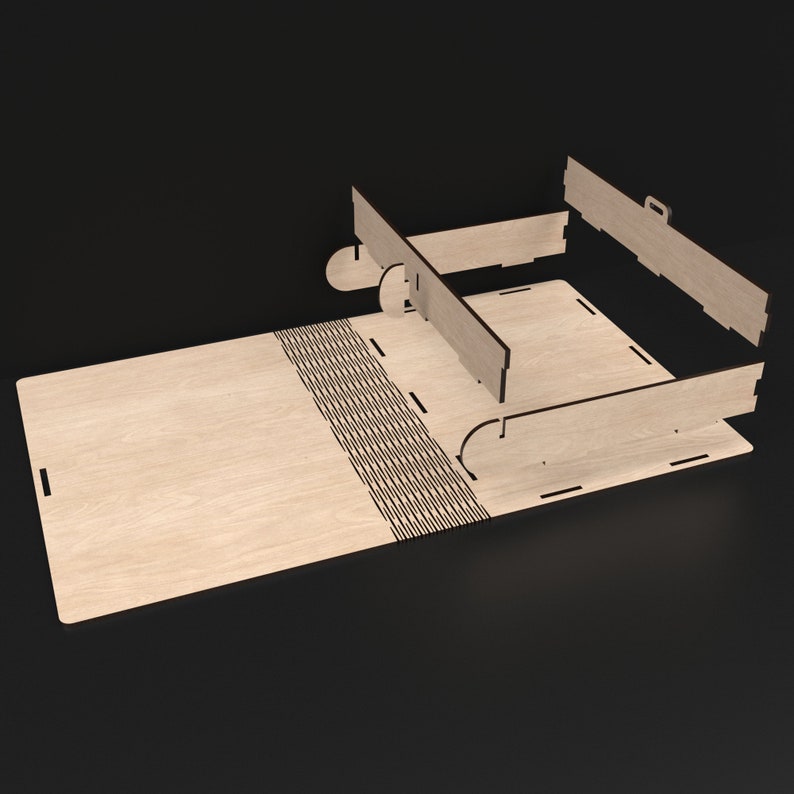 An Exploded View Of Our Wooden Book Box made from our svg laser cutting files digital download.