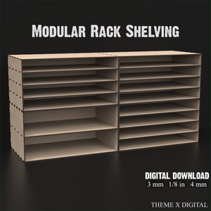 Estantes modulares versátiles Archivos SVG de corte por láser - Organizador de escritorio de diseño dual, estantes de madera personalizables Almacenamiento de escritorio n.° 120