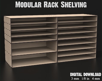 Versatile Modular Rack Shelves SVG Laser Cutting Files - Dual Design Desk Organizer, Customizable Wood Shelves Desktop Storage #120