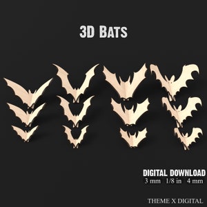12x 3D Bat Svg Pliki do cięcia laserowego, pliki Halloween Svg, Bat Wings / Bat 3D Svg Pliki do cięcia laserowego dla Glowforge, XTool, OmTech #052