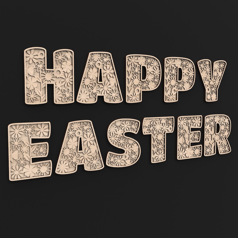 Happy Easter Spring Floral Wooden Letters made from our Svg laser cutting files digital download.