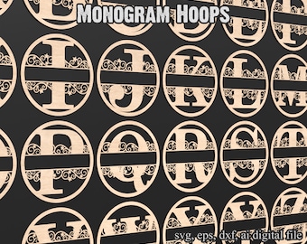 Círculo monograma svg alfabeto archivos de corte láser con 2 diseños, archivos svg de fuente de monograma dividido, paquete de letras monograma XTool Glowforge #027
