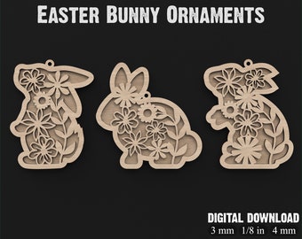 File di taglio laser SVG del coniglietto di Pasqua - Ornamenti del coniglietto di Pasqua appesi in 3D - File laser Svg di buona Pasqua per Glowforge, XTool, Lightburn #124