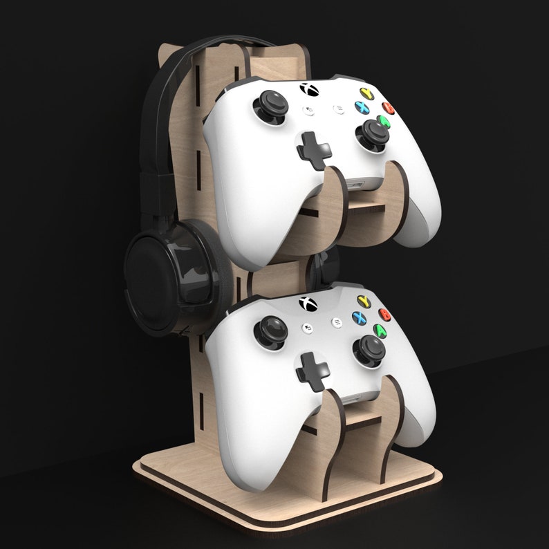 Game Controller Holder With Headphone Stand made from our Svg Laser Cutting Files Digital Download.