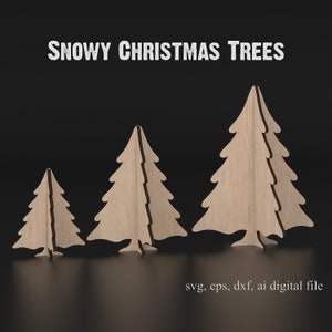 Vrijstaande besneeuwde kerstboom SVG lasersnijden bestanden, kerstboom ornamenten ambachtelijke sjabloon voor Glowforge XTool Lightburn etc #001