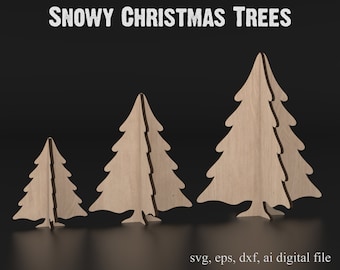 Free Standing Snowy Christmas Tree Svg Laser Cutting Files, Christmas Tree Ornaments Craft Template for Glowforge XTool Lightburn etc #001