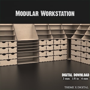 Organizzatore da scrivania per workstation modulare File di taglio laser SVG - Organizzatore da tavolo Piani di lavorazione del legno e archiviazione da desktop con Paint Station #121