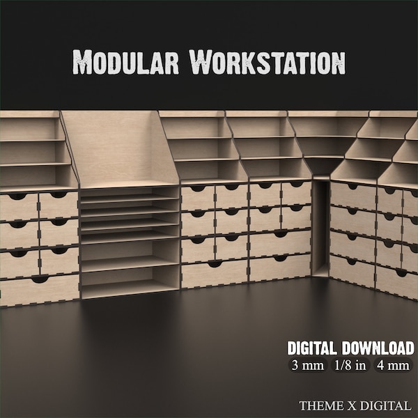 Modular Workstation Desk Organizer Svg Laser Cutting Files - Desktop Organizer Woodworking Plans & Desktop Storage With Paint Station #121