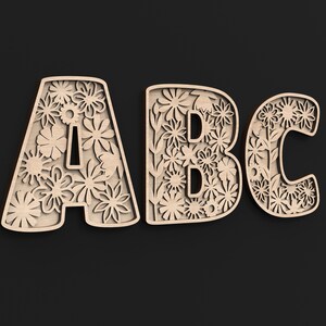 Our Floral Flower Letters A, B and C 3 Layers Deep Making Them 3D Letters made from our Svg laser cutting files digital download.