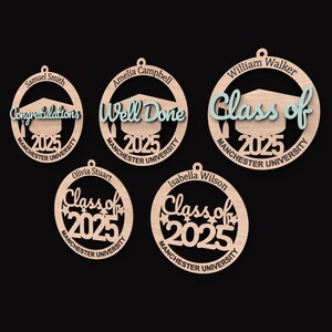 Set of 5 Graduation Ornament SVG Laser Cutting Files, Included are Congratulations, Well Done and Class of 2025.