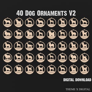 40 file di taglio laser SVG per ornamenti per cani personalizzati V2 - File SVG per ornamenti per animali domestici personalizzati - Regalo commemorativo per cani per Glowforge - XTool - Lightburn #094