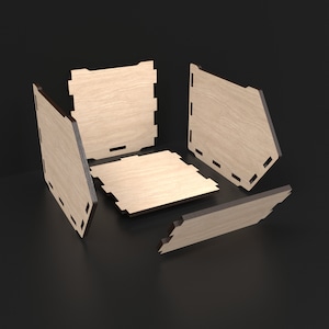 An Exploded View of A Wooden Laser Cut Stackable Storage Box Desktop Organizer made from our Svg Laser Cut Files Digital Download