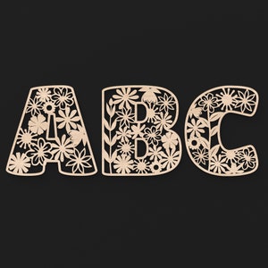 The Letters A, B and C Floral Flower Letters made from our Svg laser cutting files digital download.