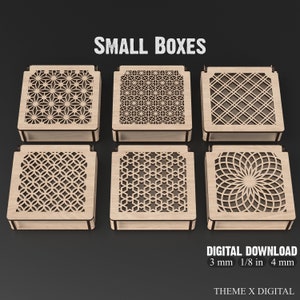 6x Dekorative Holz Geschenkbox Laser Cut Dateien, Schmuckbox mit Klappdeckel Aufbewahrungsbox, Glowforge, Lightburn, XTool Vektordateien #034
