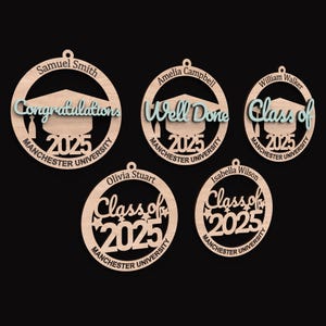 Set of 5 Graduation Ornament SVG Laser Cutting Files, Included are Congratulations, Well Done and Class of 2025.
