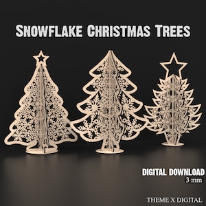 File di taglio laser Svg dell'albero di Natale del fiocco di neve - File di taglio laser Svg dell'albero di pino con decorazioni natalizie indipendenti per Glowforge XTool ecc. #079