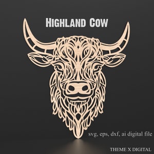 Highland Cow Svg Laser Cutting File 3D Cow Mandala Laser Svg Géométrique Highland Cow pour Glowforge XTool Lightburn etc #020