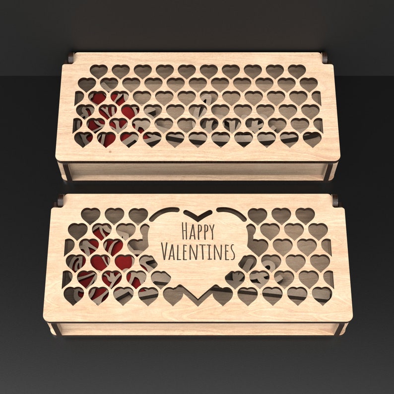 2 Valentine Day Heart Boxes With Rose Svg Files, made from our laser cutting files digital download.