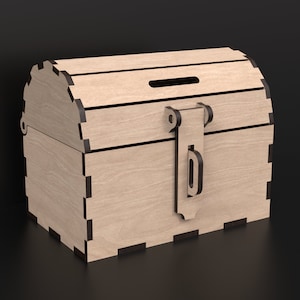 Craft your own Kids Wooden Treasure Chest Money Box using our laser cutting SVG files digital download.