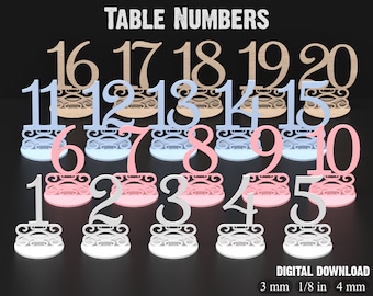 Wedding Table Numbers Svg Laser Cut Files - Wooden Table Numbers - Acrylic Table Numbers For Glowforge Lightburn XTool etc #088