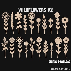 Wildblumen SVG Laser-Schnittdateien - 20 Designs von Holzblumen für Frühlingsbasteleien & florale Projekte - Kunstblumen-Svg-Bundle #147
