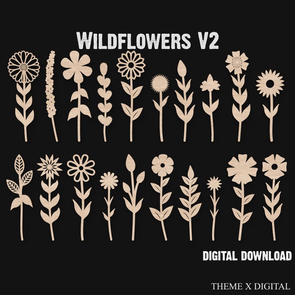 Wildflower SVG Laser Cutting Files - 20 Designs of Wooden Flowers for Spring Crafts & Floral Projects - Fake Flowers Svg Bundle #147