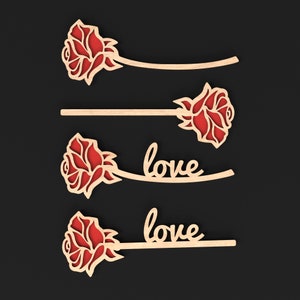 4 Wooden Roses Valentines Day Gift made from our laser cutting files digital download.